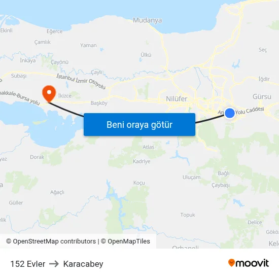 152 Evler to Karacabey map