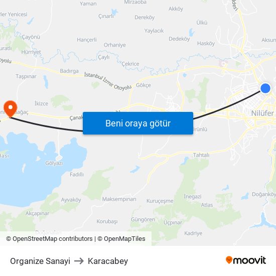 Organize Sanayi to Karacabey map