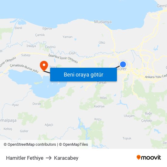 Hamitler Fethiye to Karacabey map