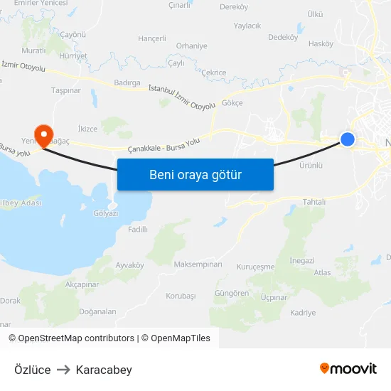 Özlüce to Karacabey map