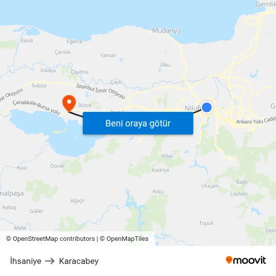 İhsaniye to Karacabey map