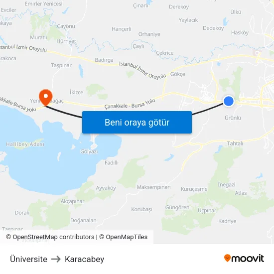 Üniversite to Karacabey map