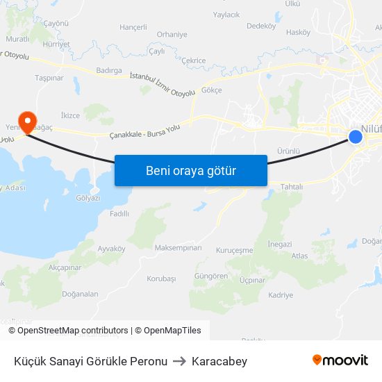 Küçük Sanayi Görükle Peronu to Karacabey map