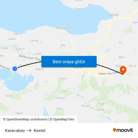 Karacabey to Kestel map