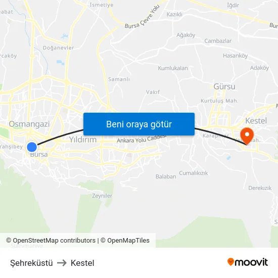 Şehreküstü to Kestel map
