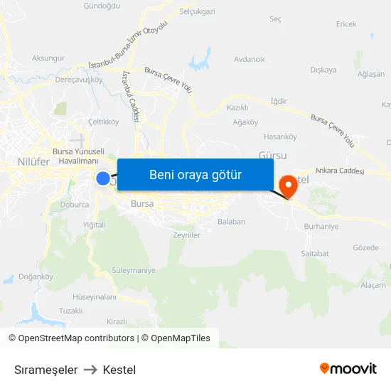 Sırameşeler to Kestel map