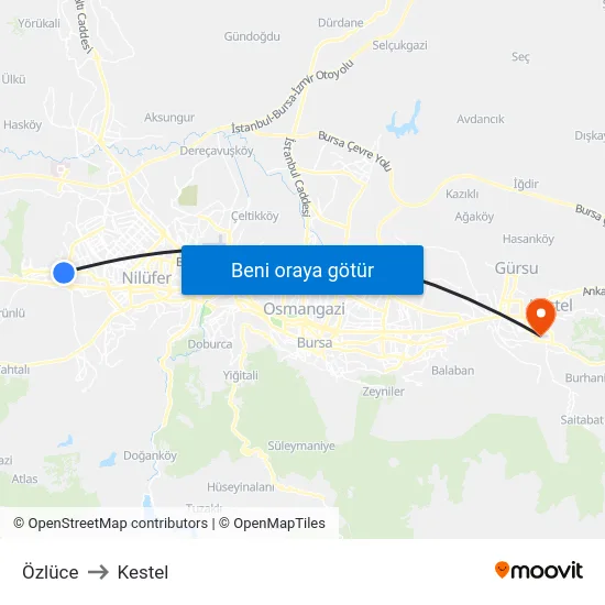 Özlüce to Kestel map