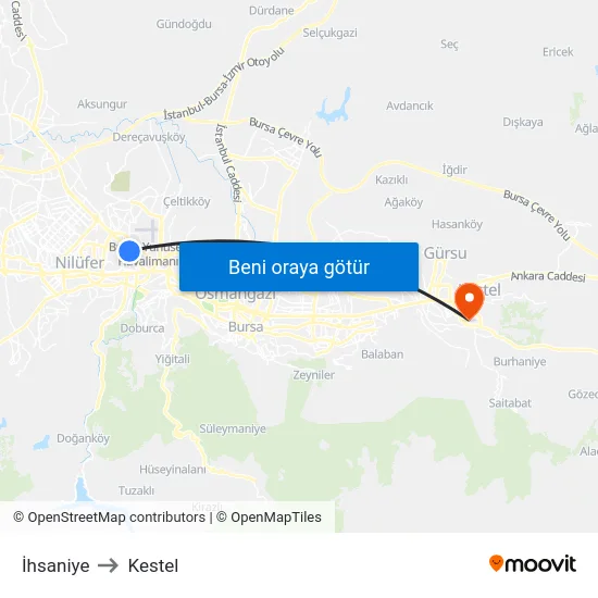 İhsaniye to Kestel map