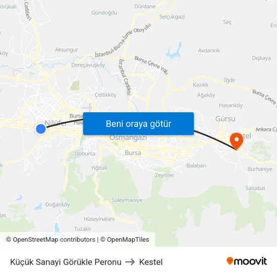 Küçük Sanayi Görükle Peronu to Kestel map