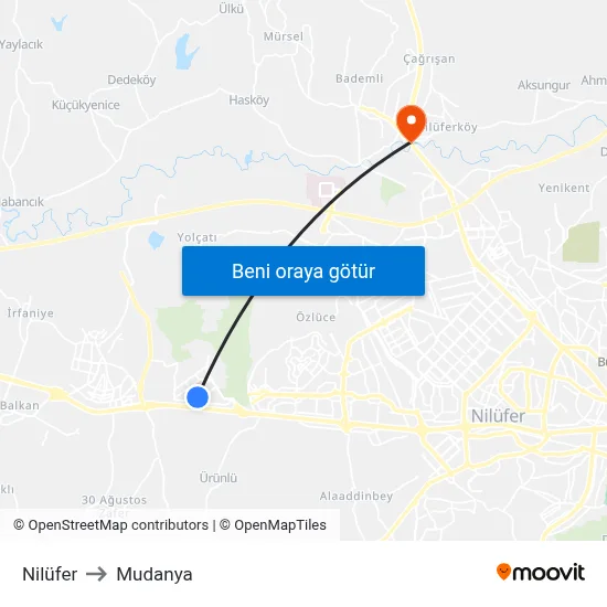 Nilüfer to Mudanya map