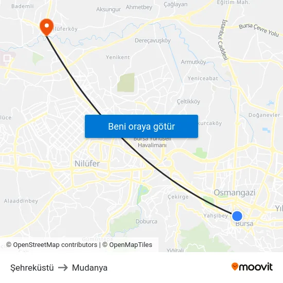 Şehreküstü to Mudanya map