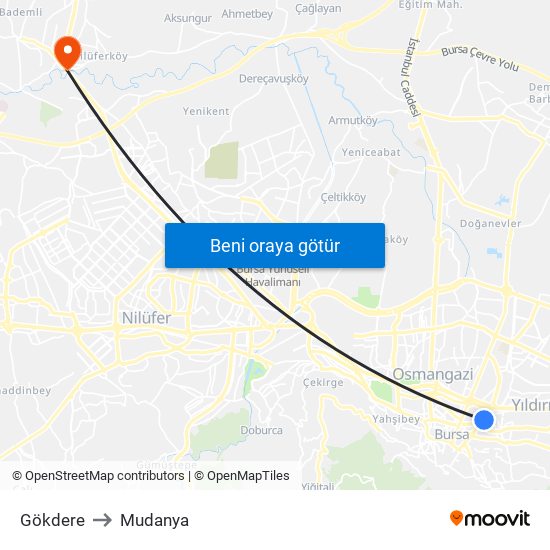Gökdere to Mudanya map
