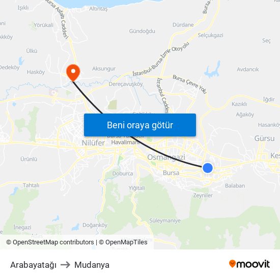 Arabayatağı to Mudanya map