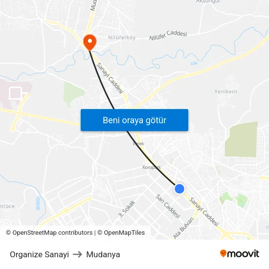 Organize Sanayi to Mudanya map
