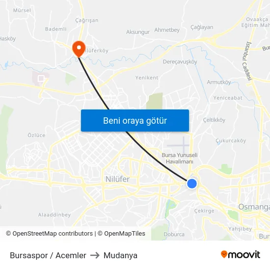 Bursaspor / Acemler to Mudanya map