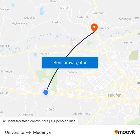 Üniversite to Mudanya map