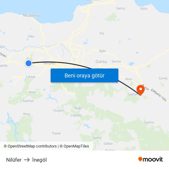 Nilüfer to İnegöl map