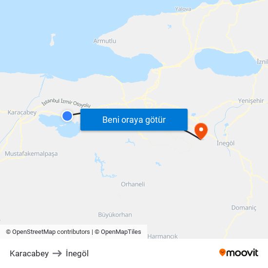 Karacabey to İnegöl map