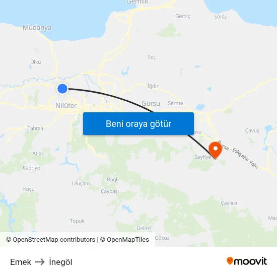 Emek to İnegöl map