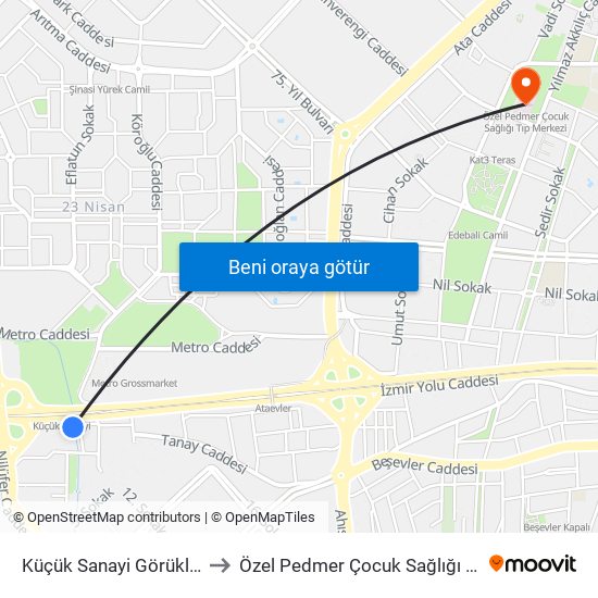 Küçük Sanayi Görükle Peronu to Özel Pedmer Çocuk Sağlığı Tıp Merkezi map