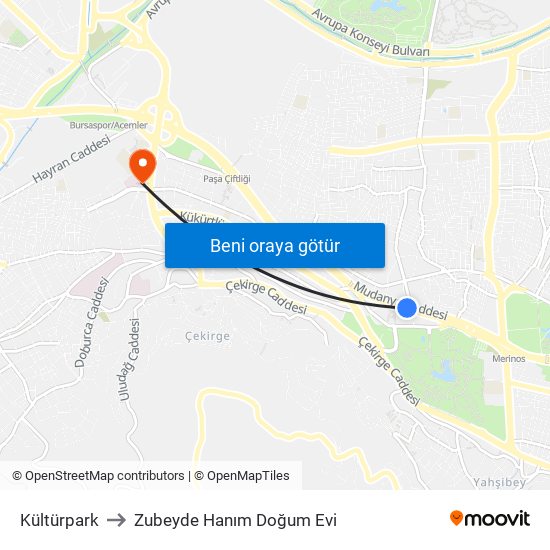 Kültürpark to Zubeyde Hanım Doğum Evi map