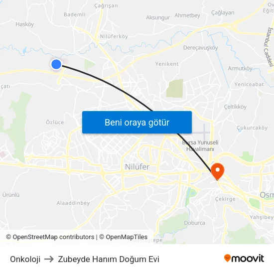 Onkoloji to Zubeyde Hanım Doğum Evi map