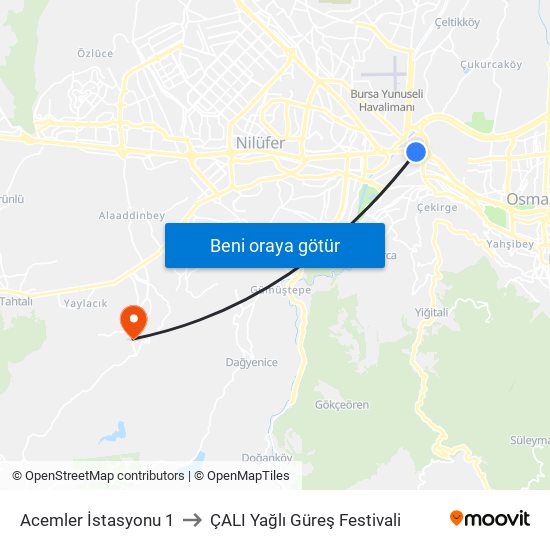 Acemler İstasyonu 1 to ÇALI Yağlı Güreş Festivali map