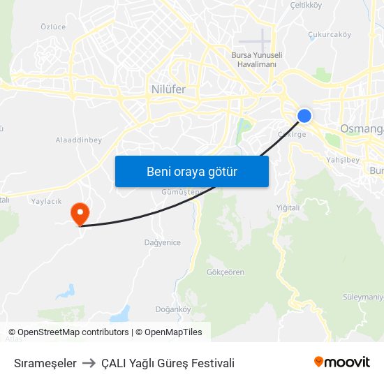 Sırameşeler to ÇALI Yağlı Güreş Festivali map