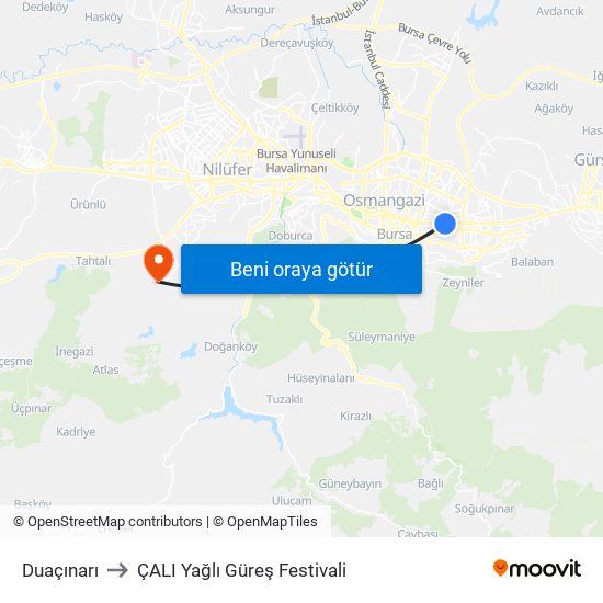 Duaçınarı to ÇALI Yağlı Güreş Festivali map