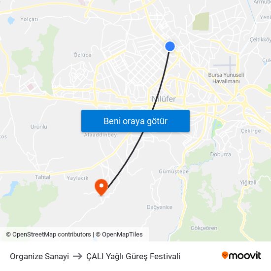 Organize Sanayi to ÇALI Yağlı Güreş Festivali map