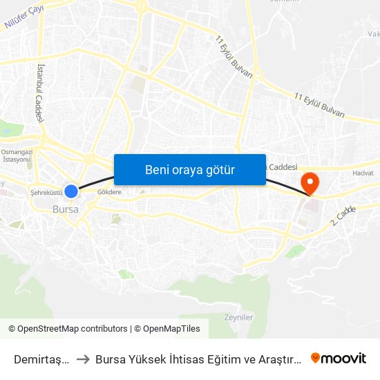 Demirtaşpaşa to Bursa Yüksek İhtisas Eğitim ve Araştırma Hastanesi map