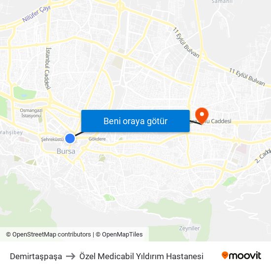 Demirtaşpaşa to Özel Medicabil Yıldırım Hastanesi map