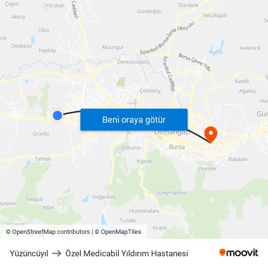 Yüzüncüyıl to Özel Medicabil Yıldırım Hastanesi map