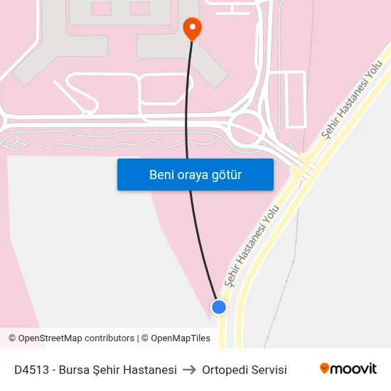 D4513 - Bursa Şehir Hastanesi to Ortopedi Servisi map
