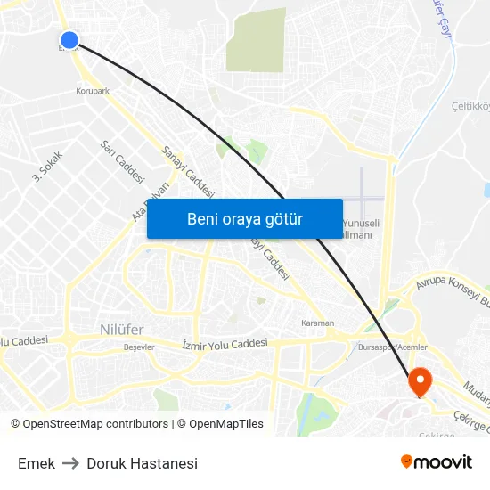 Emek to Doruk Hastanesi map