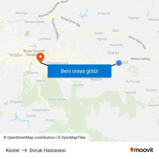 Kestel to Doruk Hastanesi map