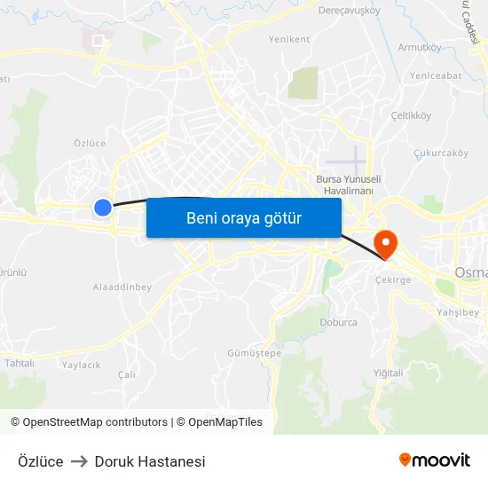 Özlüce to Doruk Hastanesi map