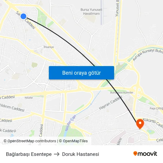 Bağlarbaşı Esentepe to Doruk Hastanesi map