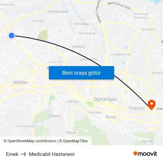 Emek to Medicabil Hastanesi map