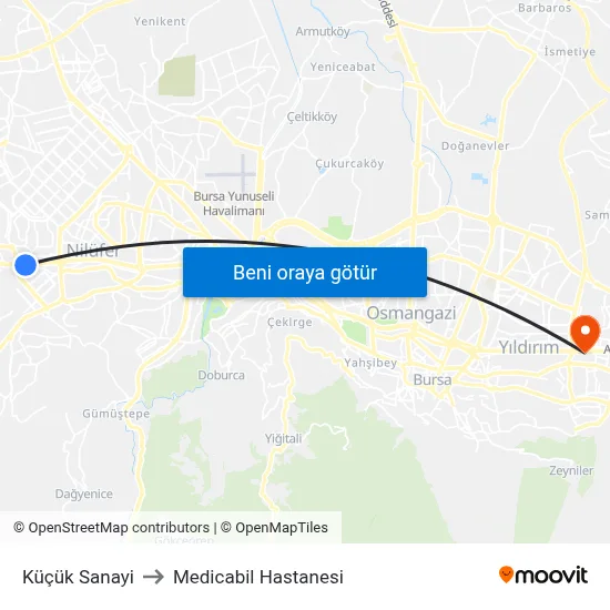 Küçük Sanayi to Medicabil Hastanesi map