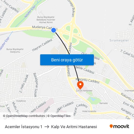 Acemler İstasyonu 1 to Kalp Ve Aritmi Hastanesi map