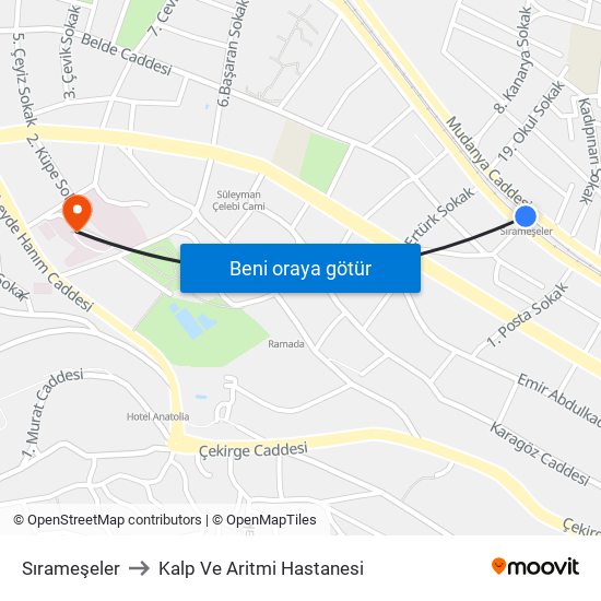 Sırameşeler to Kalp Ve Aritmi Hastanesi map