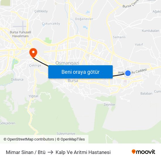 Mimar Sinan / Btü to Kalp Ve Aritmi Hastanesi map