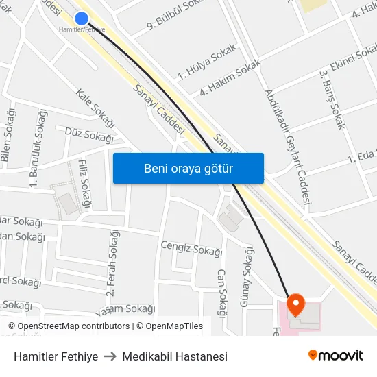 Hamitler Fethiye to Medikabil Hastanesi map