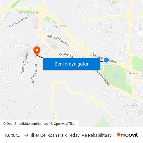 Kültürpark to İlker Çelikcan Fizik Tedavi Ve Rehabilitasyon Hastanesi map