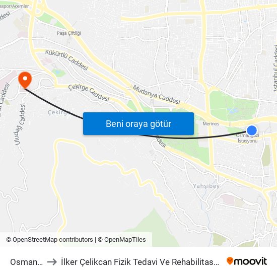 Osmangazi to İlker Çelikcan Fizik Tedavi Ve Rehabilitasyon Hastanesi map