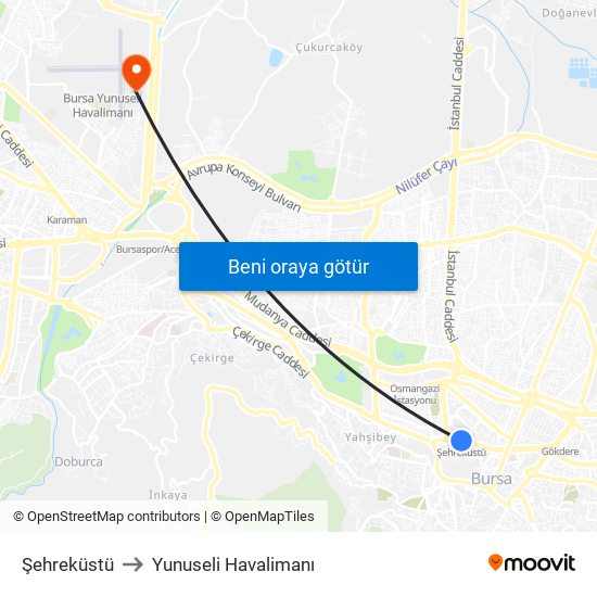 Şehreküstü to Yunuseli Havalimanı map