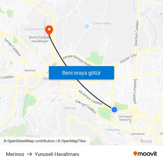 Merinos to Yunuseli Havalimanı map