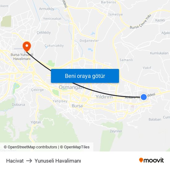 Hacivat to Yunuseli Havalimanı map