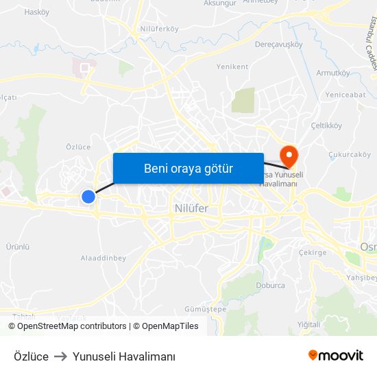 Özlüce to Yunuseli Havalimanı map